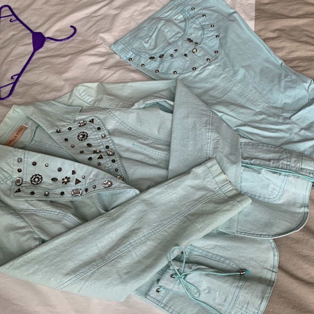 Jacket and capri designer set mint color - Picture 2 of 7